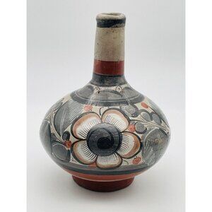 Vintage Mexico Pottery Folk Art Vase Tonala Bottle Hand Painted